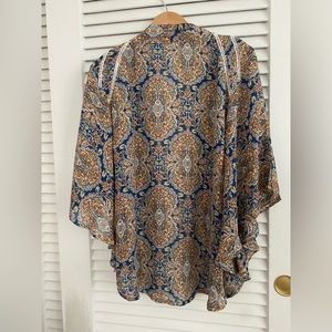 Blue white and orange kimono